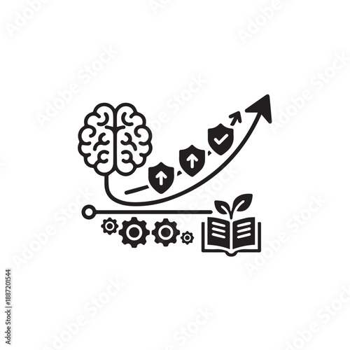 Vector brain with gears and growth symbols