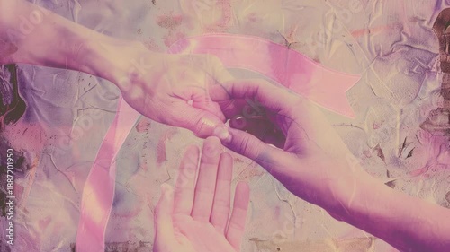 Video A pair of hands grasping a bright pink ribbon