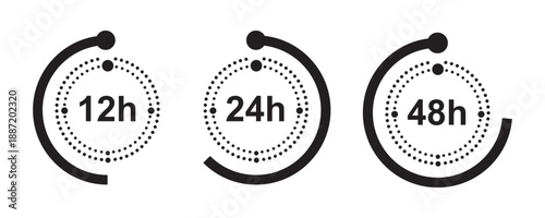 Three round timer icons for 12 hours 24 hours and 48 hours against a transparent background