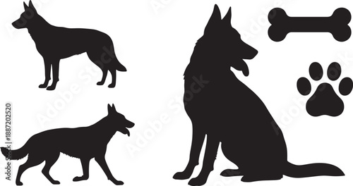 A striking graphic depicts German shepherd dogs and related icons in a bold silhouette style.