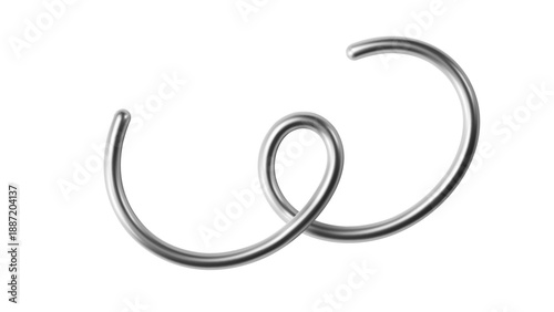 3d chrome metal squiggle. Abstract shape element with effect silver gradient. Liquid 3d line, steel curve figure, glossy tube wave. Tech futuristic ribbon. Vector illustration