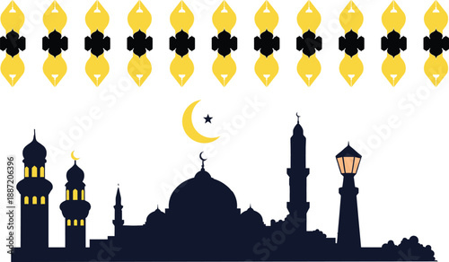 Ramadan mubarak a silhouette of a mosque on a holy night