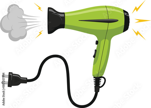 Electric hair dryer vector illustration, modern salon and household styling appliance, hot air blower concept, beauty equipment, isolated on white background