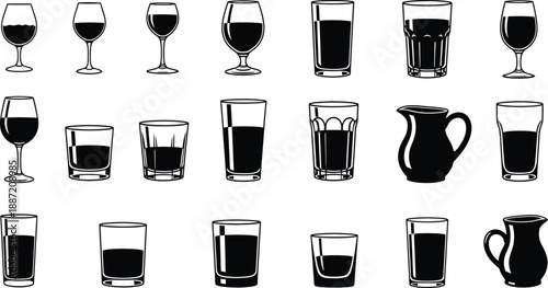 Collection of various wine and beverage glasses and pitchers