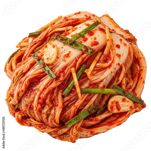Vibrant kimchi with green onions isolated on transparent background, isolated on white background