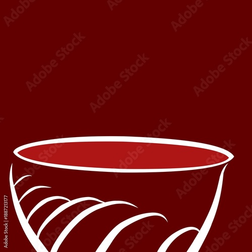 Red decorative tableware isolated on clean maroon background. Minimal design illustration.