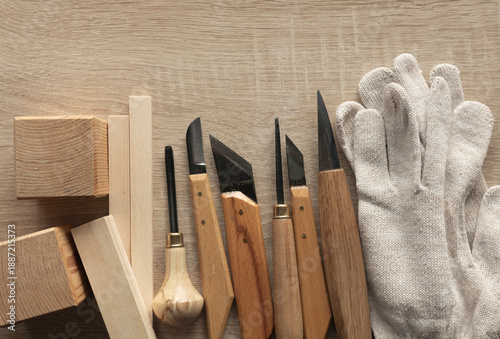 Fotografía Wood carving knives, hand carving tools, chisels