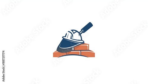Construction Industry Logo Design with Helmet and Brickwork.