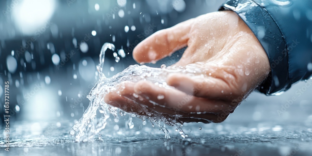 Fototapeta premium Liquid droplets dance on gray surface in a refreshing moment
