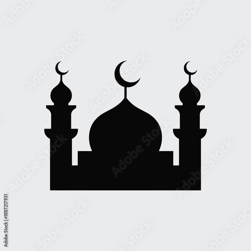 Black silhouette of a mosque with two minarets and crescent moons