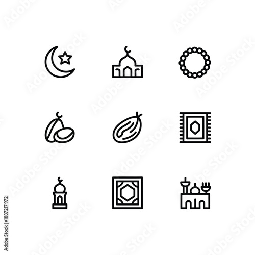 Islamic symbols and in black and white line crescent 1