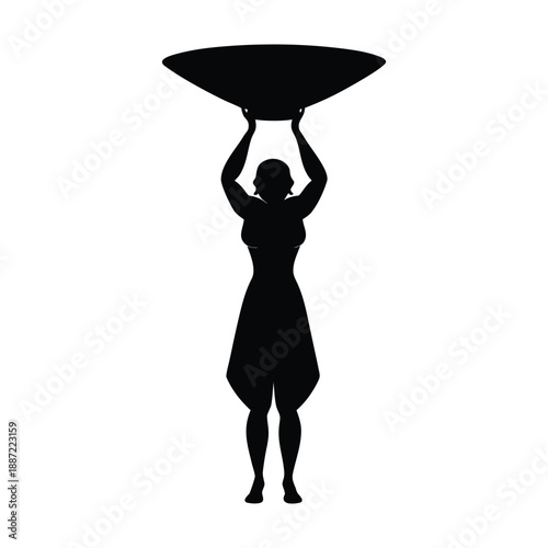 Silhouette of a woman lifting a ceremonial bowl or offering isolated on transparent PNG for spiritual or ritual concepts