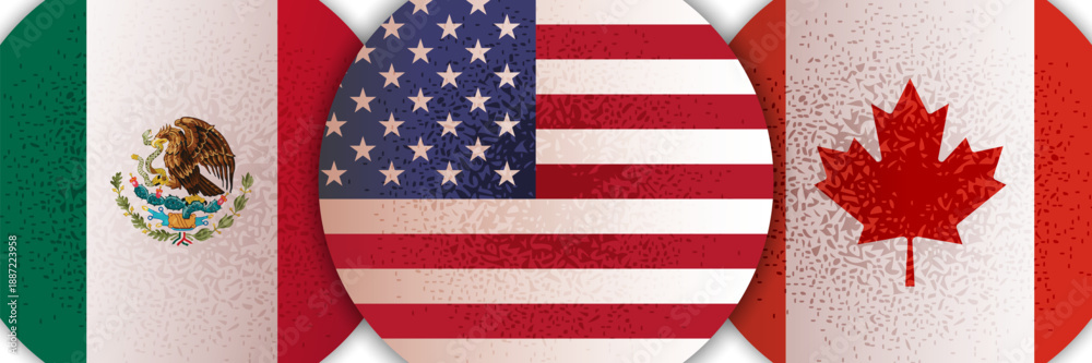 Naklejka premium Mexico U.S. Canada flags banner, background. Partnership, trade, economic, border relationship between countries 