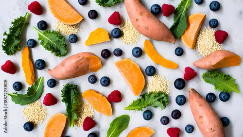Overhead Healthy Superfoods on Marble

