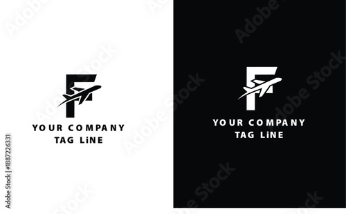 F letter travel agency logo with airplane