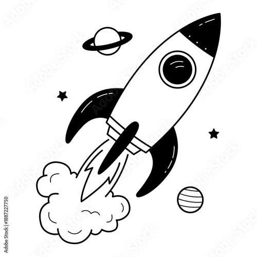 Spaceship icon. Rocket icon. Space Rocket Flying Through the Cosmos on Launch Mission
