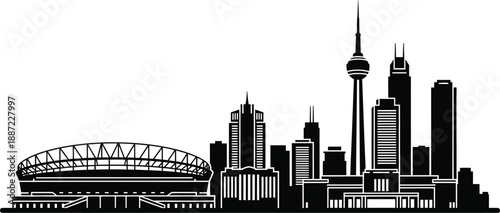City skyline with skyscrapers and stadium in Toronto Ontario Canada  urban landscape