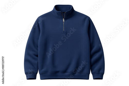 Navy blue quarter-zip sweatshirt featuring full sleeves and high collar, casual fleece pullover for everyday wear with transparent background
