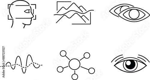 AR Discomfort Icons. Line style vector icons of AR-induced discomfort: augmented overlay frame, depth-perception shift line,