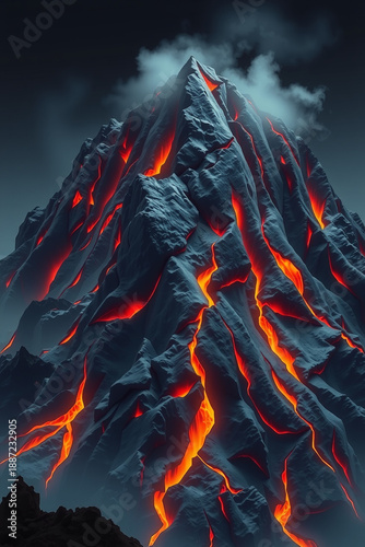 Obsidian Mountain with Glowing Geometric Veins