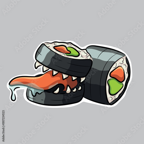 Monster sushi, dangerous food, EPS illustration