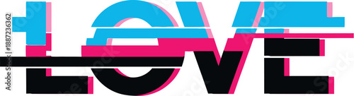 Glitch love typography with distorted effect, modern digital romance design