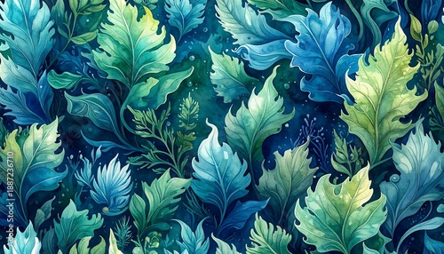 Lush foliage in a vibrant watercolor painting style.