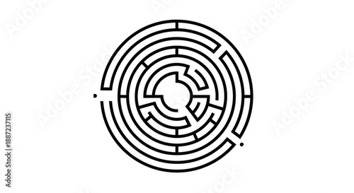 Simple black and white circular maze with a single path to the center.