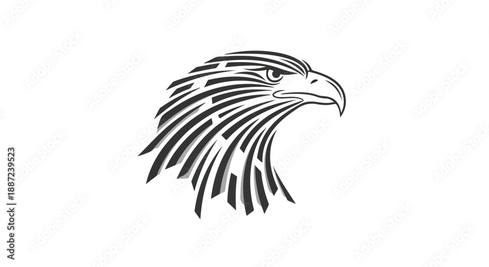 Obraz premium Black and white illustration of an eagle's head in profile against a plain white background.