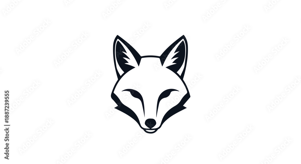 Fototapeta premium Minimalist black line art illustration of a fox's head on a white background.