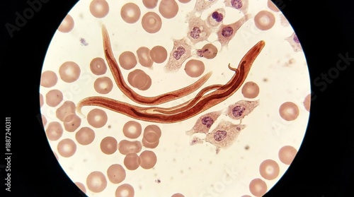 Microscopic View of Parasitic Worms in Human Blood Smear