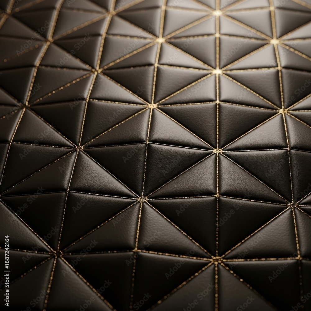 Fototapeta premium Black Leather Texture with Gold Geometric Stitching
