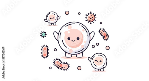 A charming collection of cute cartoon germs bacteria and virus characters.