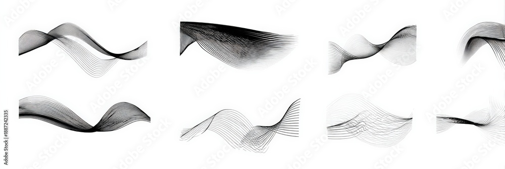 Fototapeta premium Elegant black and white line art creating fluid waves on white background