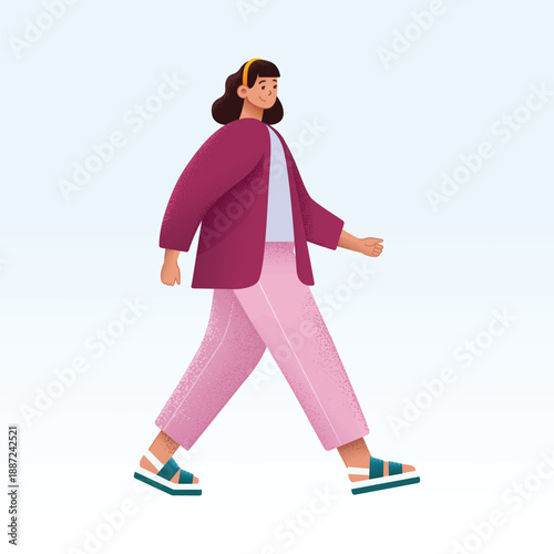 Walking Woman in Casual Pink Pants Illustration