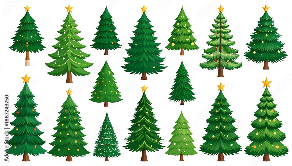 Fototapeta premium Festive Christmas Tree Collection - A Variety of Holiday Evergreens.
