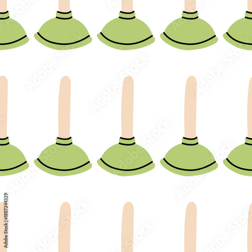 Cute seamless pattern with green plunger. Background, wallpaper, packaging, textile template