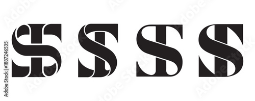 An elegant ST letter mark design in four variations. This graphic is versatile and suitable for various branding applications. 