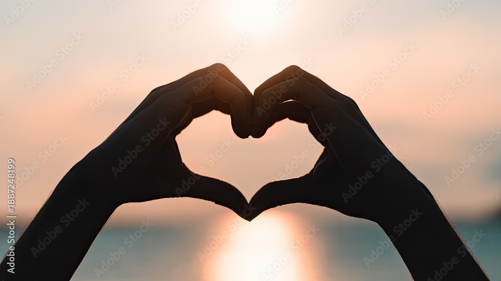 Fototapeta premium Hands forming a heart at sunset