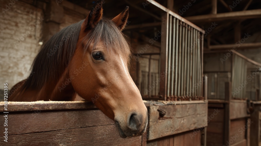Obraz premium horse calm indoor stable scene, wellness advertising