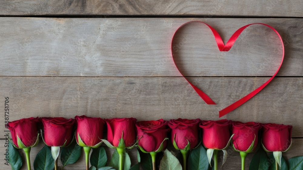Fototapeta premium Red roses arranged with heart shape 