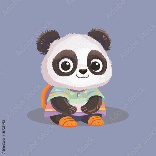 Cuddly panda sitting and eating bamboo leaves peacefully