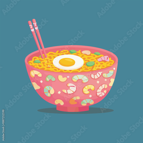  bowl of noodles with vegetables cartoon