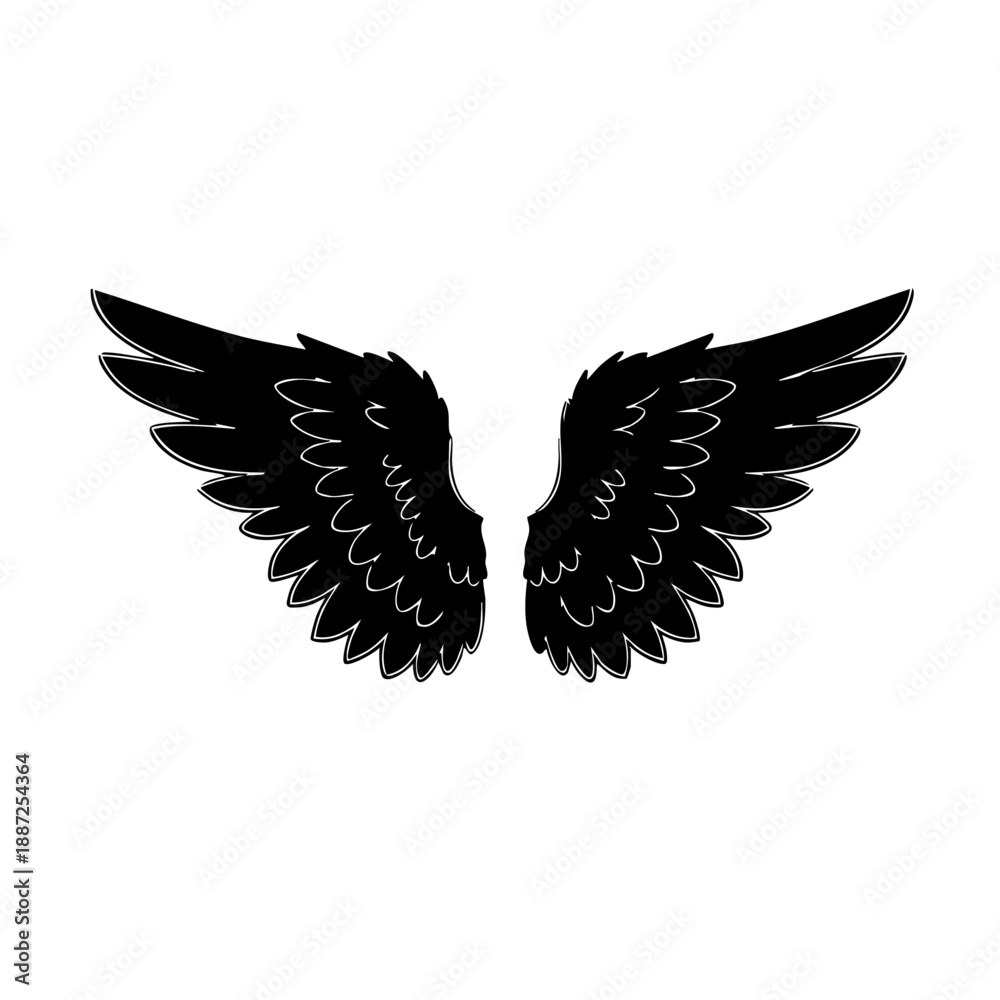 Obraz premium Angel wings silhouette vector icon on white background