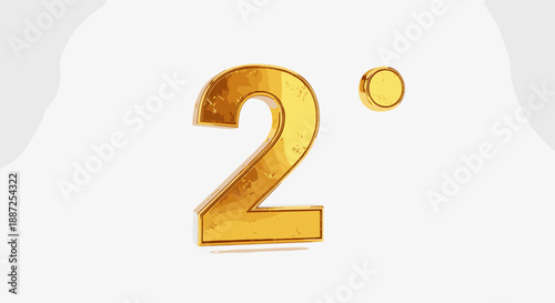 Golden 3D Number 2 Degree Symbol on White Background