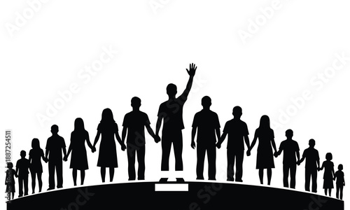 Diverse group of people standing together united