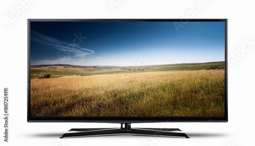 Flat-screen tv displaying rural landscape
