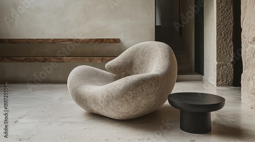 Cozy chair with a table in minimalist interior