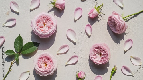 Delicate pink roses with petals