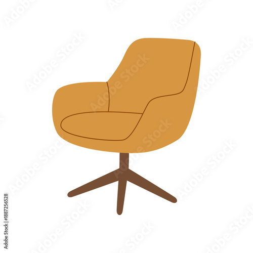 Modern swivel armchair with soft upholstery. Flat vector furniture illustration for interior design
